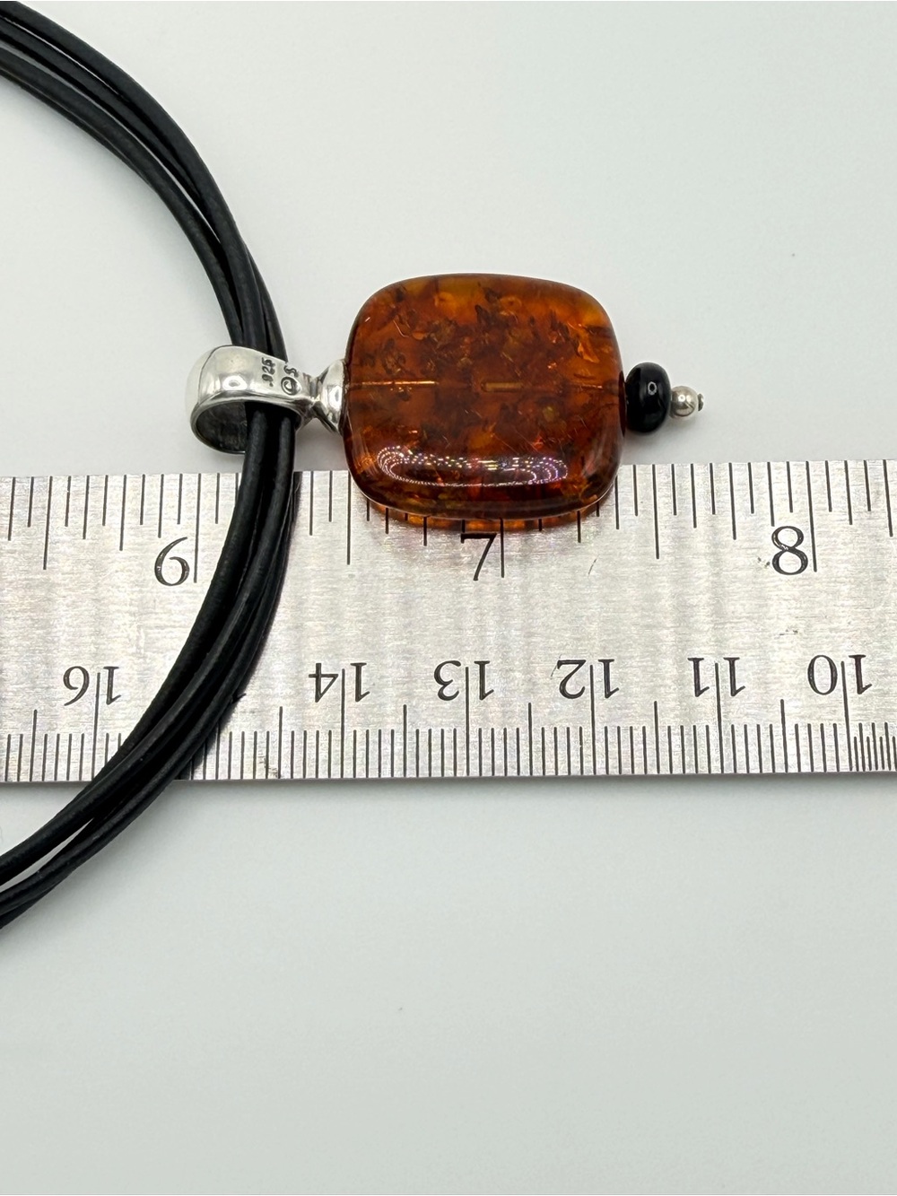 Silpada Vintage Sterling 4-Strand Leather Amber Pendant w/Onyx Beads Necklace - Picture 14 of 15